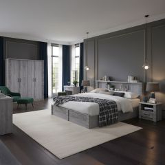 Modern Wooden Bedroom Set (1 Bed, 1x4 Door Wardrobe, 2 Night Stands, 1 Dressing Table)