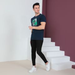 Mens T-Shirt R/N S/S-Navy Blue-XL