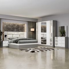 Modern Bedroom Set Double 8 Boxes - AUDREY-6633N-White + Grey